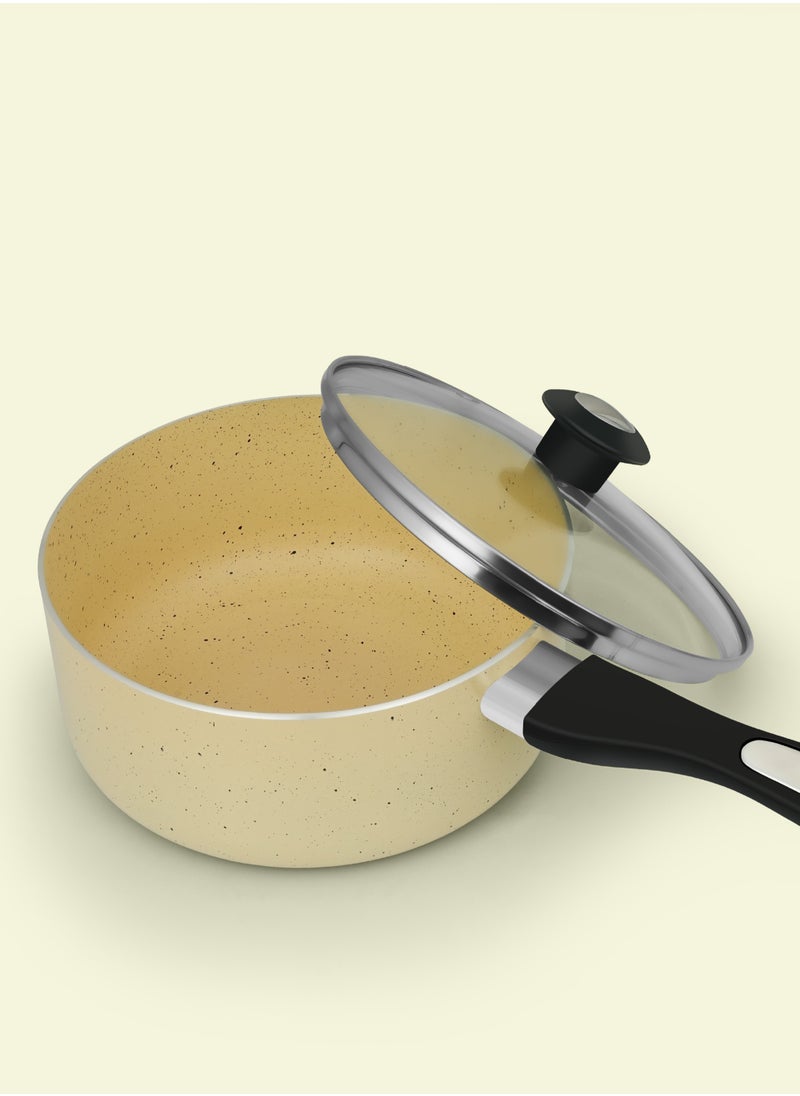 Impex - 8-Piece Aluminium Nonstick Cookware Set,5 Layer Super Granite Coating,2 Saucepan With Tempered Glass Lid, Milk pan With Lid, Fraying Pan And Spatula-NCB 7108BG - Image 1