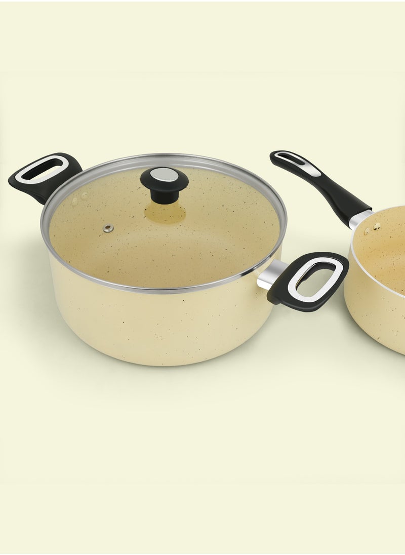 Impex - 8-Piece Aluminium Nonstick Cookware Set,5 Layer Super Granite Coating,2 Saucepan With Tempered Glass Lid, Milk pan With Lid, Fraying Pan And Spatula-NCB 7108BG - Image 1