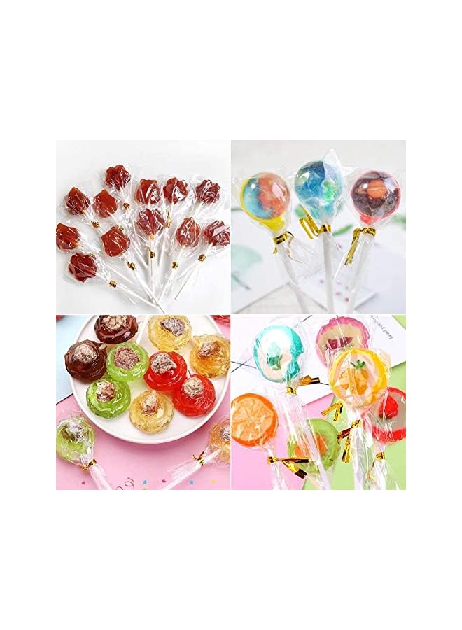 S-TOP 300Pcs Cake Pop Sticks and Wrappers Kit, Including 100ct 6-inch Paper Lollipop Sticks Including 100 Parcel Bags,100 Gold Twist Ties,for Cakepop, Lollipop, Hard Candy, Suckers, Chocolate - Image 2