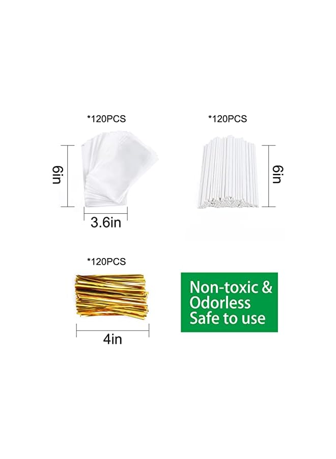 S-TOP 300Pcs Cake Pop Sticks and Wrappers Kit, Including 100ct 6-inch Paper Lollipop Sticks Including 100 Parcel Bags,100 Gold Twist Ties,for Cakepop, Lollipop, Hard Candy, Suckers, Chocolate - Image 4