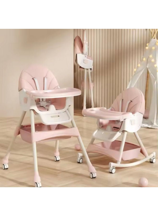 Kidilo 2-in-1 Foldable Baby High Chair & Rocking Chair - Adjustable Recliner with 360° Wheels(8131A) - Image 1