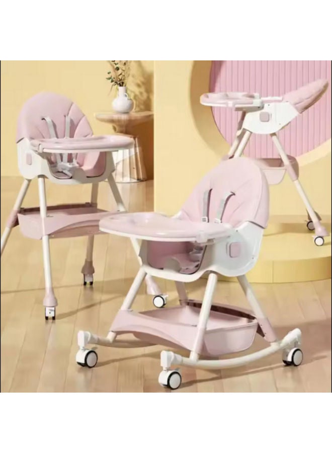 Kidilo 2-in-1 Foldable Baby High Chair & Rocking Chair - Adjustable Recliner with 360° Wheels(8131A) - Image 2