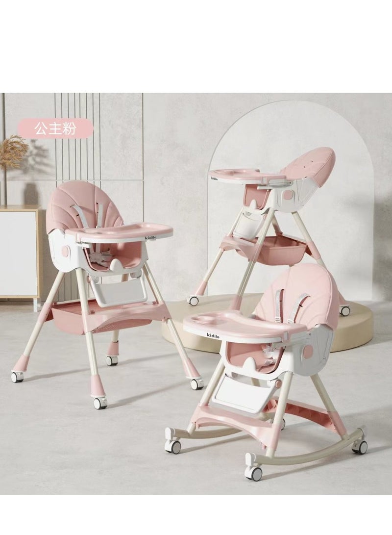 Kidilo 2-in-1 Foldable Baby High Chair & Rocking Chair - Adjustable Recliner with 360° Wheels(8131A) - Image 3
