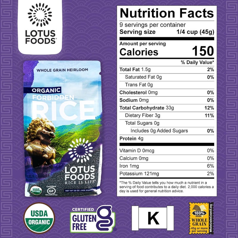 Lotus Foods Organic Forbidden Rice - Gluten Free Whole Grain Heirloom Black Rice, 15 Ounce - Image 2