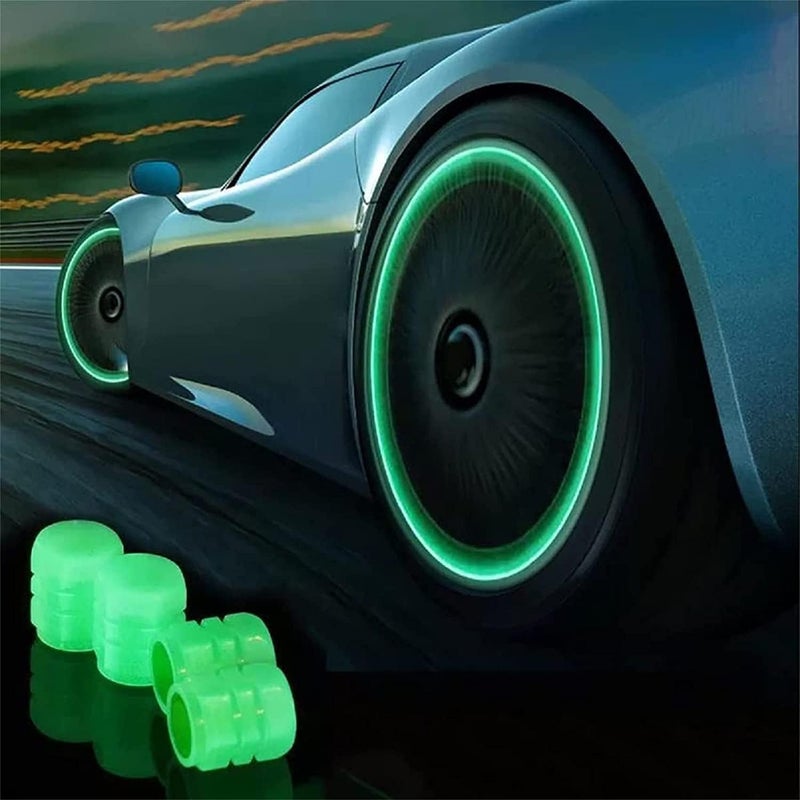 cheekyglo Universal Fluorescent Car Tire Valve Caps, Luminous Tire Valve Stem Caps, Tire Valve Stem Caps, Glow in The Dark Valve Caps for Car, Truck, SUV, Motorcycles (4PC) - Image 1