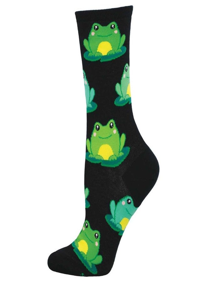 Socksmith Women's Friendly Frogs Crew Socks, Black