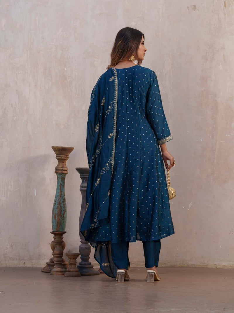 Kaari Women's Embroidered Kurti Set with Dupatta | Ethnic Suits with Embellished Dupatta | Everyday and Festive Kurti Set for Women|N Blue|XL - Image 5