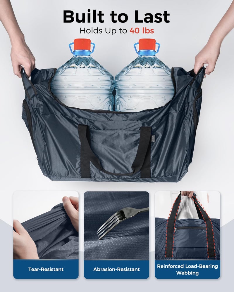 pack all 65L Foldable Travel Duffel Bag, Packable Weekender Bag with Shoe Compartment, Water-Resistant Gym Bag with Adjustable Strap for Overnight, Sports and Camping (Navy) - Image 5