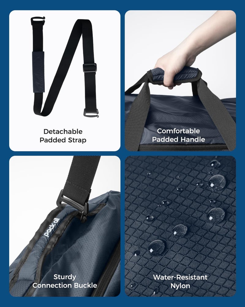 pack all 65L Foldable Travel Duffel Bag, Packable Weekender Bag with Shoe Compartment, Water-Resistant Gym Bag with Adjustable Strap for Overnight, Sports and Camping (Navy) - Image 4