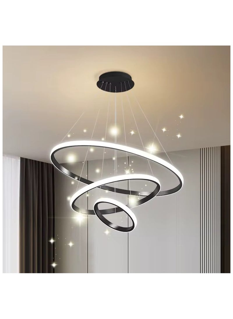 Generic 3 Rings Modern LED Chandelier Pendant Lamp LED Ceiling Lighting Fixtures Living Room Farmhouse Kitchen Adjustable Height Chandeliers For Dining Room Bedroom Hallway With Remote Controller  - Image 1