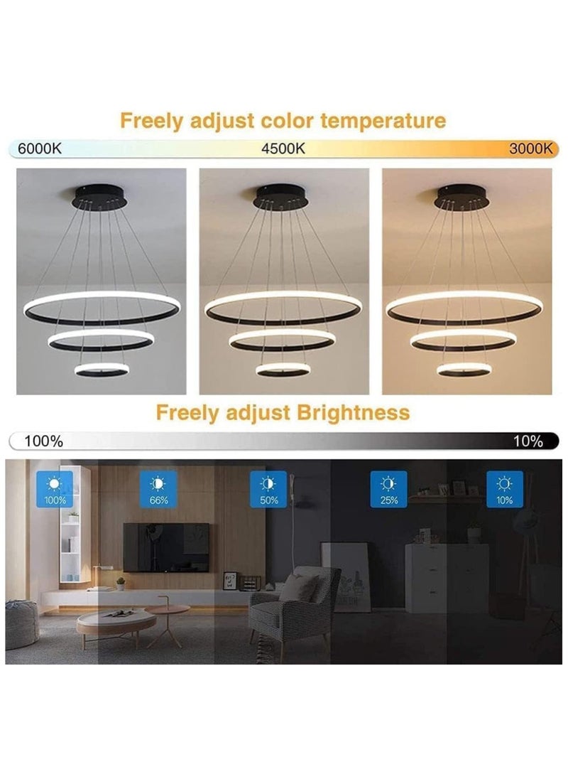 Generic 3 Rings Modern LED Chandelier Pendant Lamp LED Ceiling Lighting Fixtures Living Room Farmhouse Kitchen Adjustable Height Chandeliers For Dining Room Bedroom Hallway With Remote Controller  - Image 3