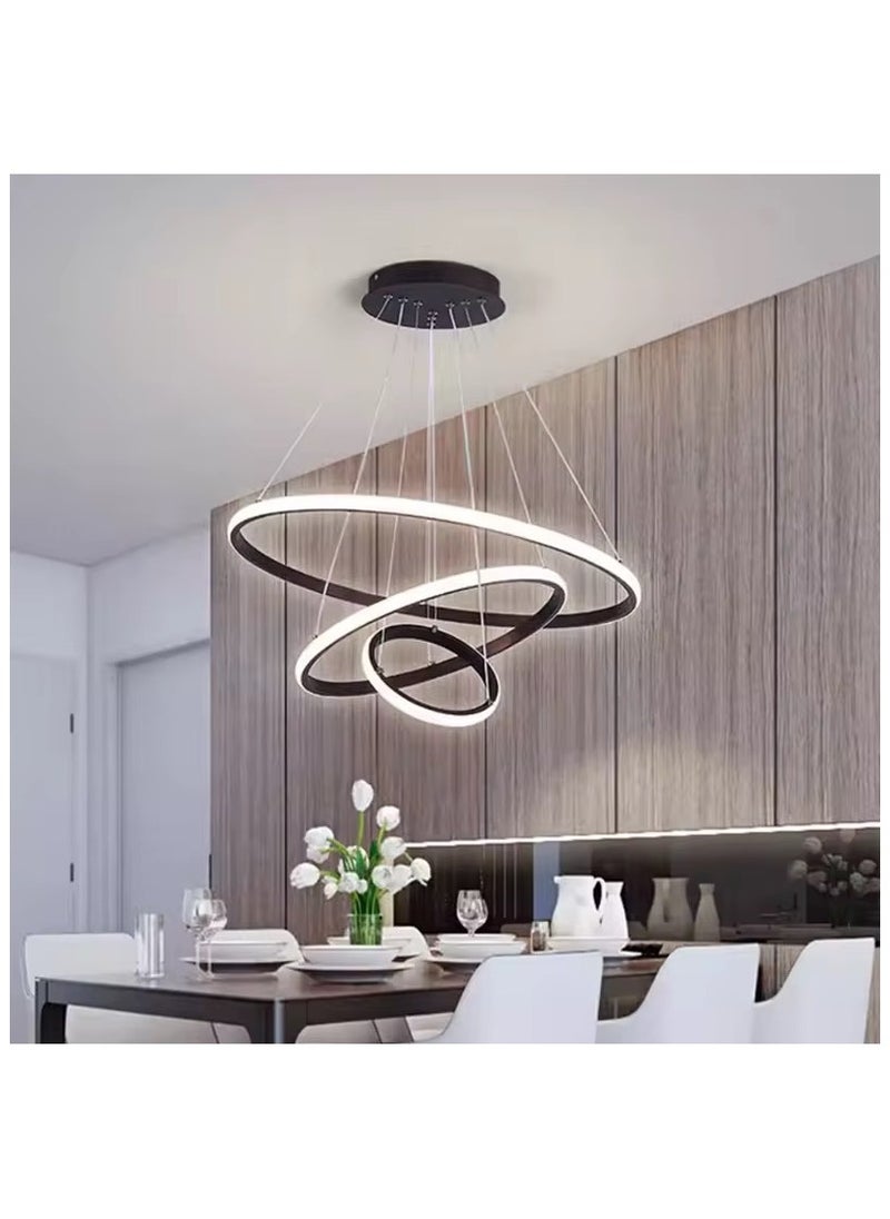 Generic 3 Rings Modern LED Chandelier Pendant Lamp LED Ceiling Lighting Fixtures Living Room Farmhouse Kitchen Adjustable Height Chandeliers For Dining Room Bedroom Hallway With Remote Controller  - Image 4