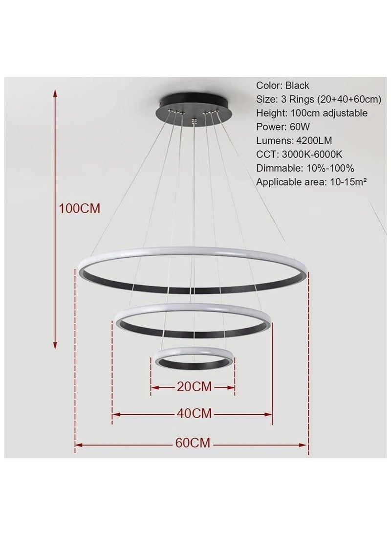 Generic 3 Rings Modern LED Chandelier Pendant Lamp LED Ceiling Lighting Fixtures Living Room Farmhouse Kitchen Adjustable Height Chandeliers For Dining Room Bedroom Hallway With Remote Controller  - Image 5