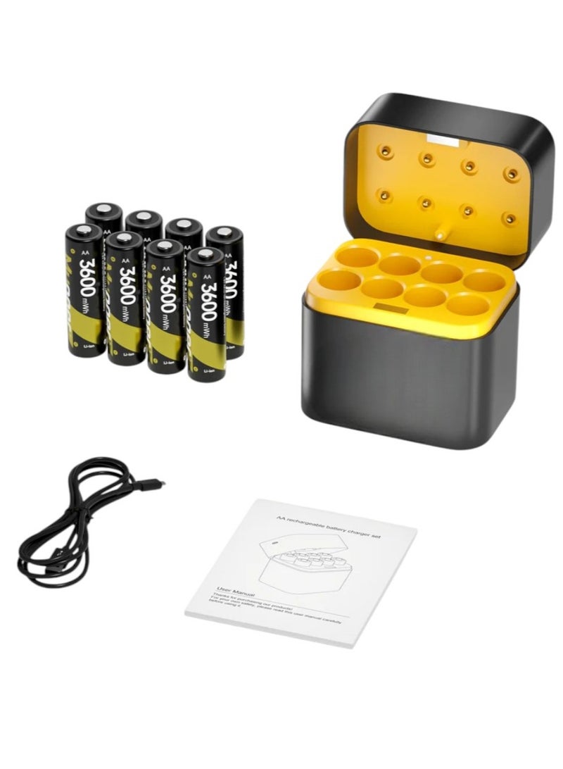 Battery case with 8 large rechargeable batteries, includes Type-C charging cable, long-lasting rechargeable battery, rechargeable battery, battery charging, batteries, rechargeable batteries, battery charger, battery charging box, battery storage case.  - Image 2