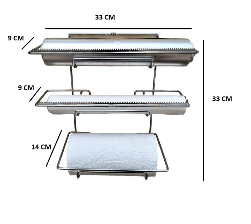easy root Multipurpose 3 in 1 Kitchen Triple Paper Roll Dispenser Holder Wrap Holds Aluminium Foil Cling Film Plastic Wrap and Tissue Paper Towels Organizer Set of 1 - Image 2