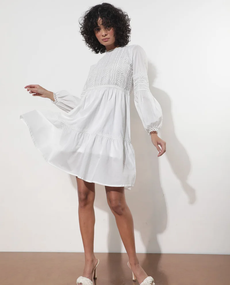 Rareism Women's Elegant White Lace Dress