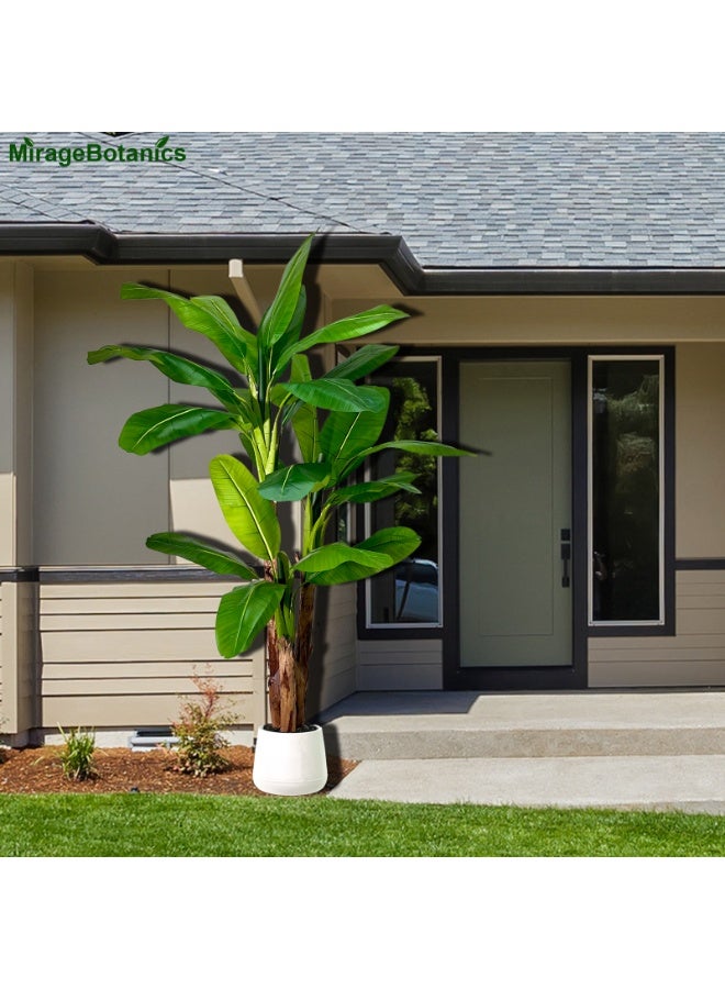 MirageBotanics Artificial Banana 3 Trunks Tree Fake Leaf Plant Tall Tree Faux Banana Leaves with White UV Planter for Home Swimming Pool Outdoor Patio Tropical Decor - Image 3