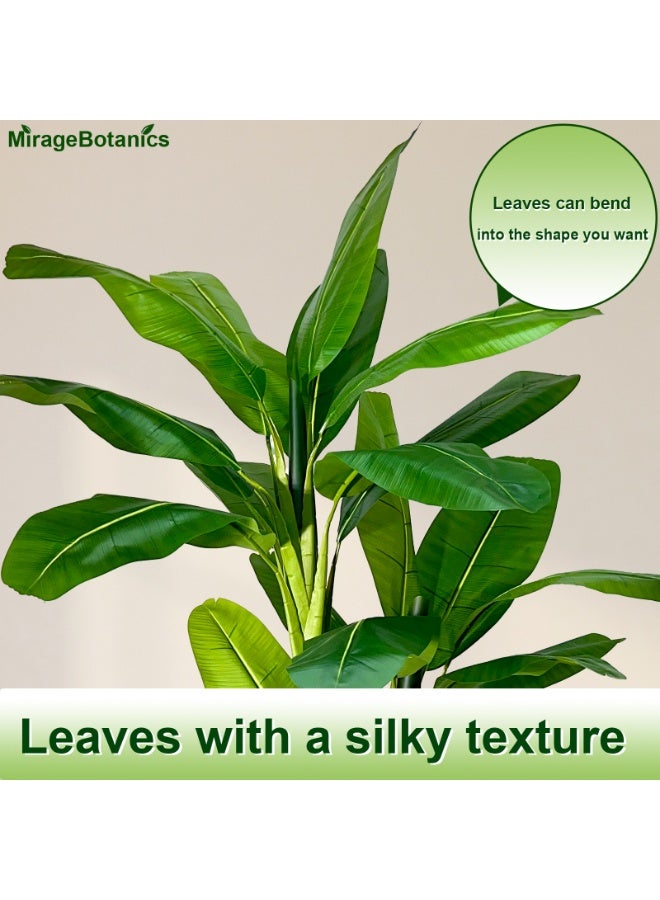 MirageBotanics Artificial Banana 3 Trunks Tree Fake Leaf Plant Tall Tree Faux Banana Leaves with White UV Planter for Home Swimming Pool Outdoor Patio Tropical Decor - Image 4