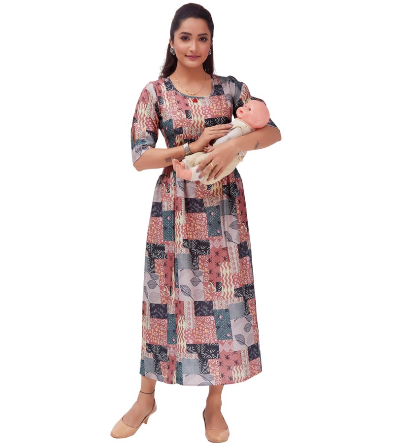 RITIJYA Feeding Kurtis for Women with Zip | Maternity Gown Pregnancy Dress for Nursing Mothers | Viscose Rayon | Maternity Wear Feeding Dress Tops (M,Rust, 9022_38) - Image 1