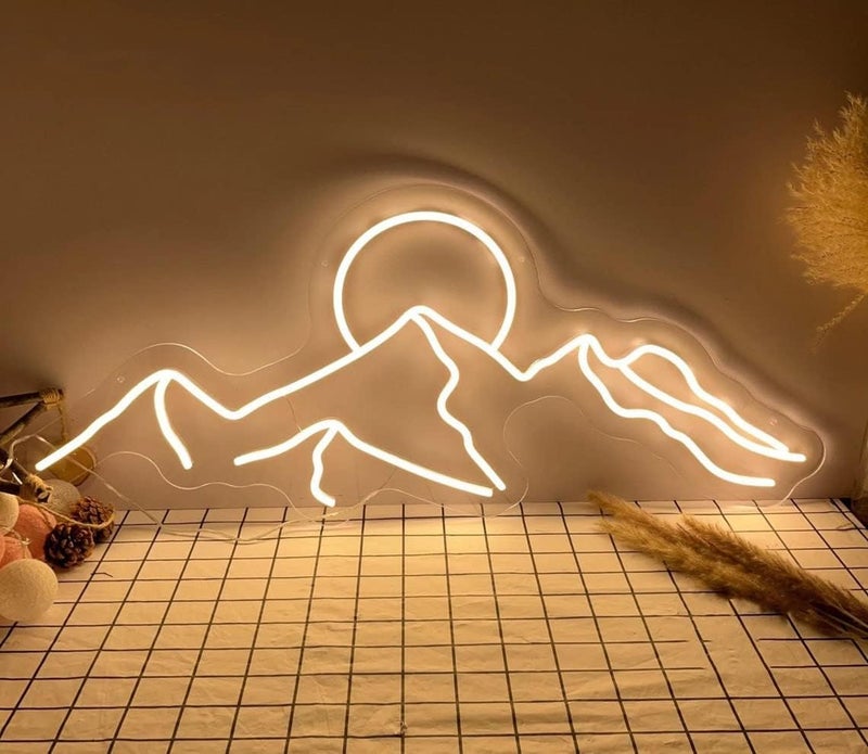 Ulalaza LED Decorative Lights USB Mountains Sunrise Sunset Led Neon Signs Home Decoration Wall Art Holiday Gift Brightness Adjustable 165x118