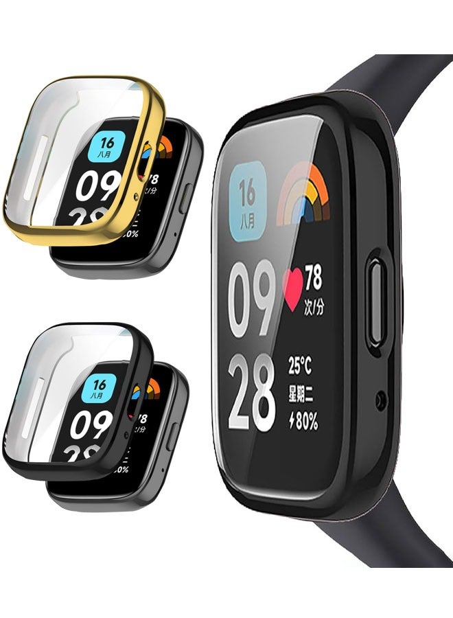 حافظة مكونة من قطعتين متوافقة مع ساعة Xiaomi Redmi Watch 3 lite / Xiaomi Redmi Watch 3 حافظة واقية مقاومة للصدمات من مادة TPU النشطة باللون الذهبي والأسود - Image 1