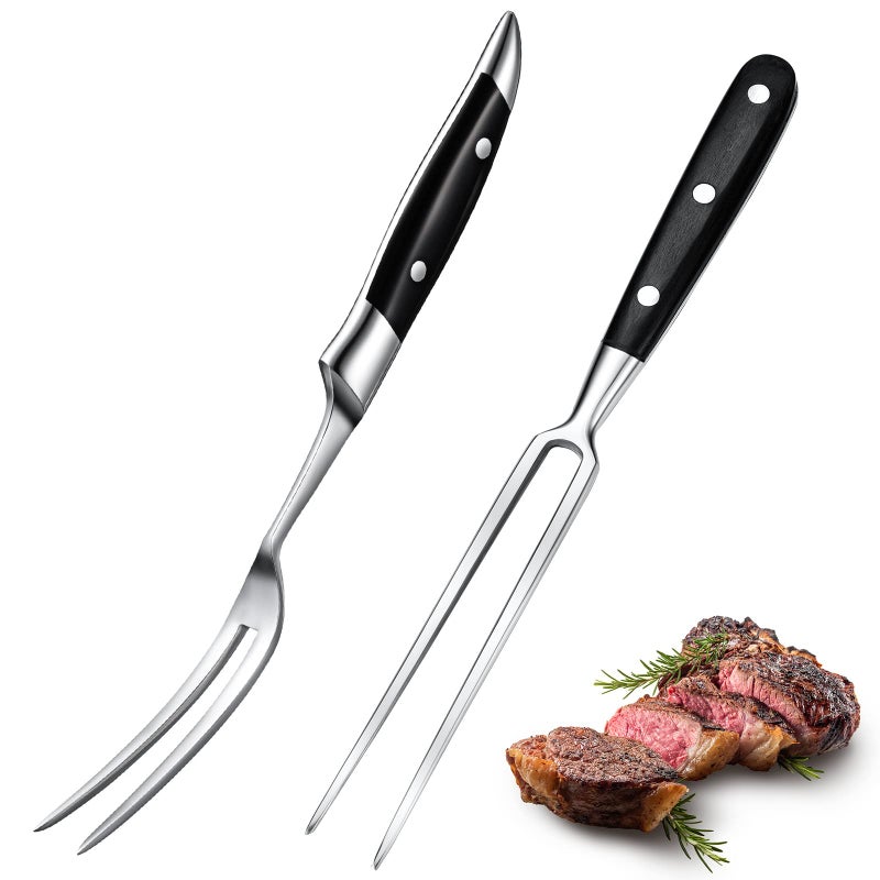 Chengu Chengu Kitchen Carving Meat Forks 2 Pieces 12 Inch Stainless Steel Serving Cooking with Wood Handle Classic Grill with ABS Handle Xmas Black Barbecue BBQ Fork Carving Set 