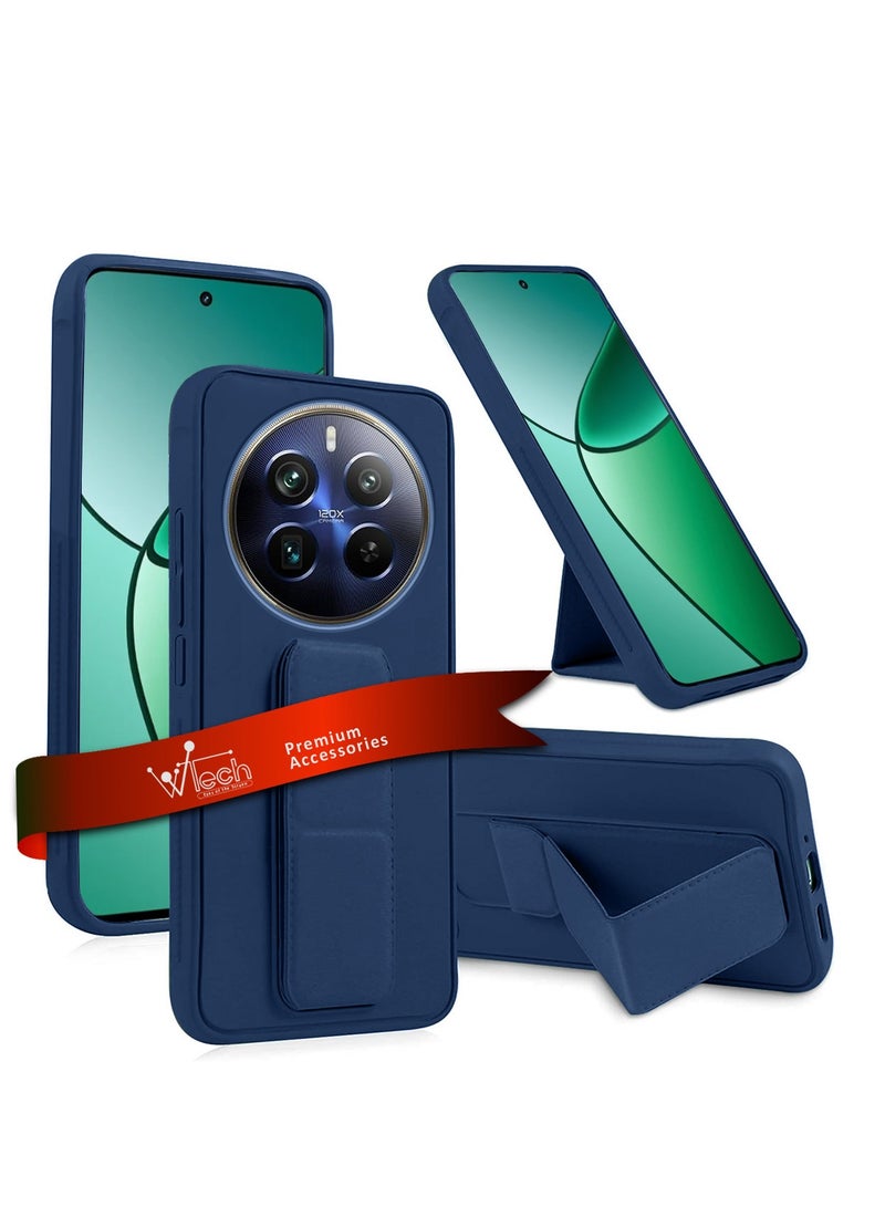 Wtech Hand Grip Foldable Magnetic Kickstand Wrist Strap Finger Grip With Built-In Iron Case Cover For Realme 12+ / 12 Plus 5G 2024 Navy Blue - Image 1