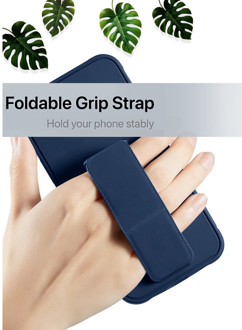 Wtech Hand Grip Foldable Magnetic Kickstand Wrist Strap Finger Grip With Built-In Iron Case Cover For Realme 12+ / 12 Plus 5G 2024 Navy Blue - Image 2