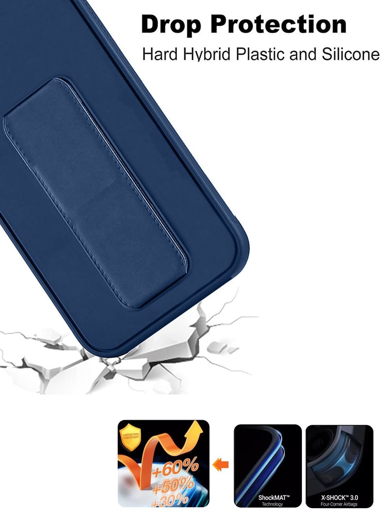 Wtech Hand Grip Foldable Magnetic Kickstand Wrist Strap Finger Grip With Built-In Iron Case Cover For Realme 12+ / 12 Plus 5G 2024 Navy Blue - Image 5