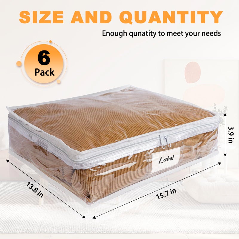 Heonay Clear Zippered Storage Bags Plastic Sweater Storage Bags with Zipper 6 Packs Clothing Organizer for Blankets Linen Sweater Bed Sheet Quilt Clothes Pillow (15.7 x 13.8 x 3.9 Inch) - Image 5