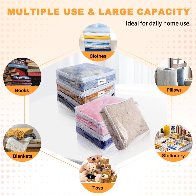 Heonay Clear Zippered Storage Bags Plastic Sweater Storage Bags with Zipper 6 Packs Clothing Organizer for Blankets Linen Sweater Bed Sheet Quilt Clothes Pillow (15.7 x 13.8 x 3.9 Inch) - Image 3