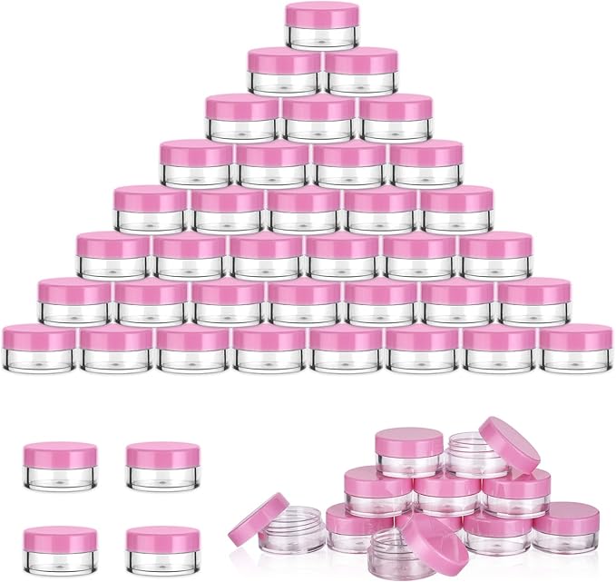 flintronic Plastic Cosmetic Jar 12 50ml Transparent Visible Sample Container Jar Black Screw Cap Bottle with Sticker Small Spoon Suitable for Cosmeticcreamgelpastebeadsmineral Items Etc