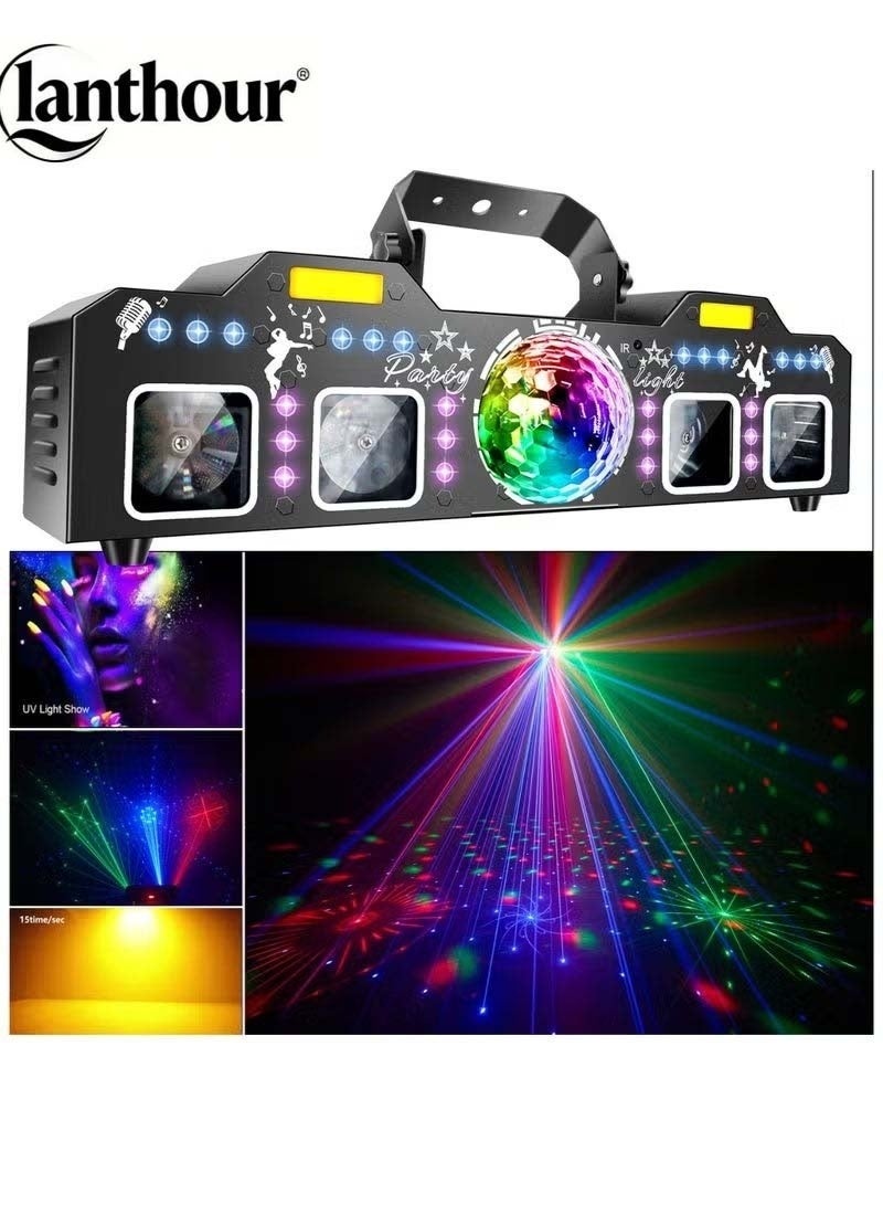 لانثور مجموعة إضاءة الحفلات الاحترافية 6 في 1 (مع جهاز التحكم عن بُعد) | تأثيرات UV RGB | تحكم DMX والصوت | ضوء مسرح مثالي للحفلات ودي جي والنوادي وهالوين - Image 1