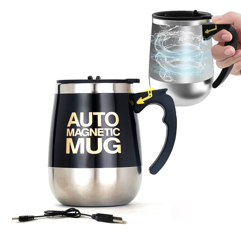 daasigwaa Self Stirring Mug  Rechargeable Magnetic Electric Auto Mixing Stainless Steel Cup for OfficeKitchenTravelHome CoffeeTeaHot ChocolateMilk400 ml135 ozBlack