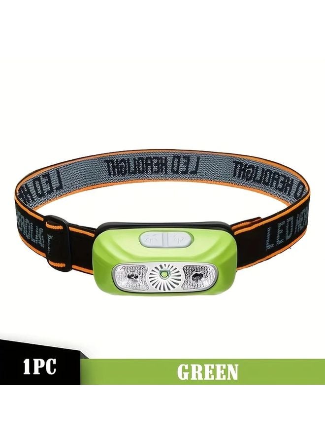 USB Rechargeable LED Green Headlamp Motion Sensor Auto On Off Emergency Light - Image 1