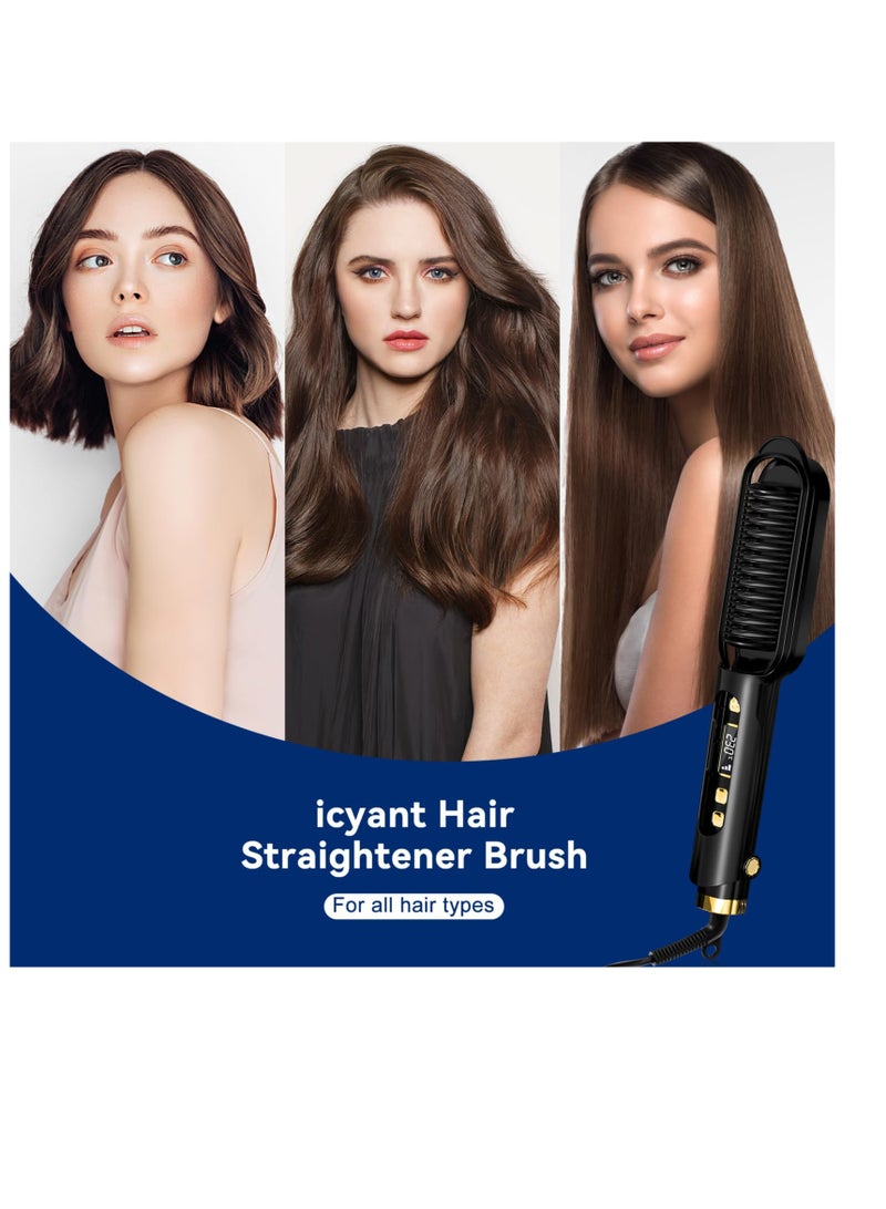 SYOSI Hair Straightening Brush 2 in 1 30s Fast Heating LCD Display Ionic Hair Straightener Brush Hot Comb Heating Smoothing Brush with 16 Heating Settings Negative Ion Straightener Comb 360° Rotating Cord - Image 2