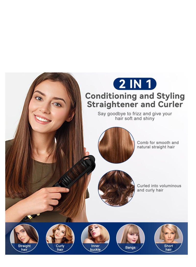 SYOSI Hair Straightening Brush 2 in 1 30s Fast Heating LCD Display Ionic Hair Straightener Brush Hot Comb Heating Smoothing Brush with 16 Heating Settings Negative Ion Straightener Comb 360° Rotating Cord - Image 4