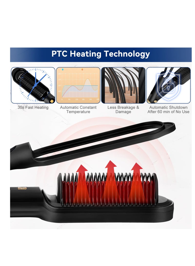 SYOSI Hair Straightening Brush 2 in 1 30s Fast Heating LCD Display Ionic Hair Straightener Brush Hot Comb Heating Smoothing Brush with 16 Heating Settings Negative Ion Straightener Comb 360° Rotating Cord - Image 5