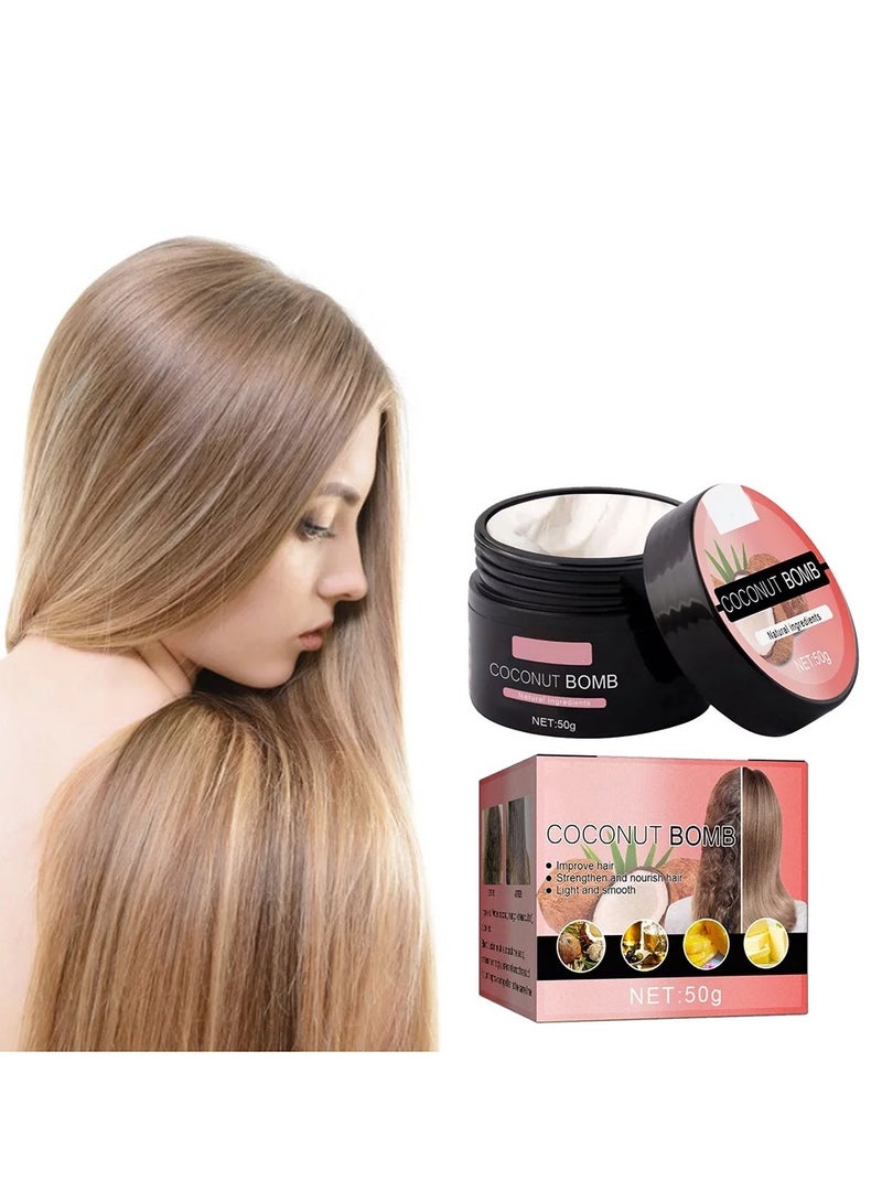 EELHOE Coconut Bomb Nourishing Hair Mask,Nourishing Coconut Hair Mask,Coconut Oil Hair Mask Silky Deep Conditioner,for Dry Damaged Hair and Growth - Image 1