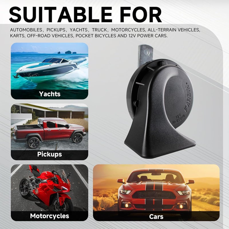 FARBIN Compact Horn 12V Car Horn Loud High Tone 510HZ Waterproof Universal for Any Vehicles (Single high pitched, 12v) - Image 3