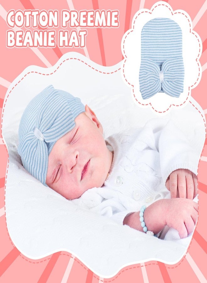 Cuffbow 4 Pcs Preemie Hats Bow Cap Warm Hospital Premature Baby Cotton Beanie for Premature Boy Girl Newborn 3-7 Lbs Infant, Pastel Color, One Size - Image 5