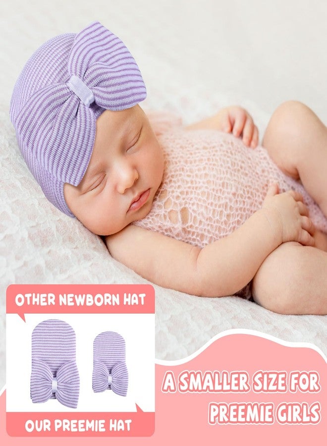 Cuffbow 4 Pcs Preemie Hats Bow Cap Warm Hospital Premature Baby Cotton Beanie for Premature Boy Girl Newborn 3-7 Lbs Infant, Pastel Color, One Size - Image 3