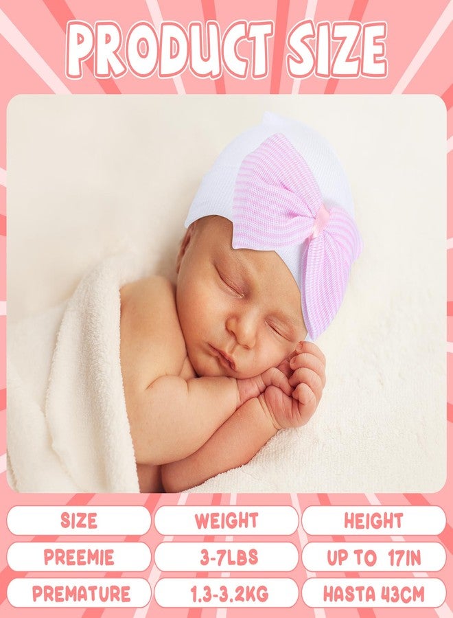 Cuffbow 4 Pcs Preemie Hats Bow Cap Warm Hospital Premature Baby Cotton Beanie for Premature Boy Girl Newborn 3-7 Lbs Infant, Pastel Color, One Size - Image 2