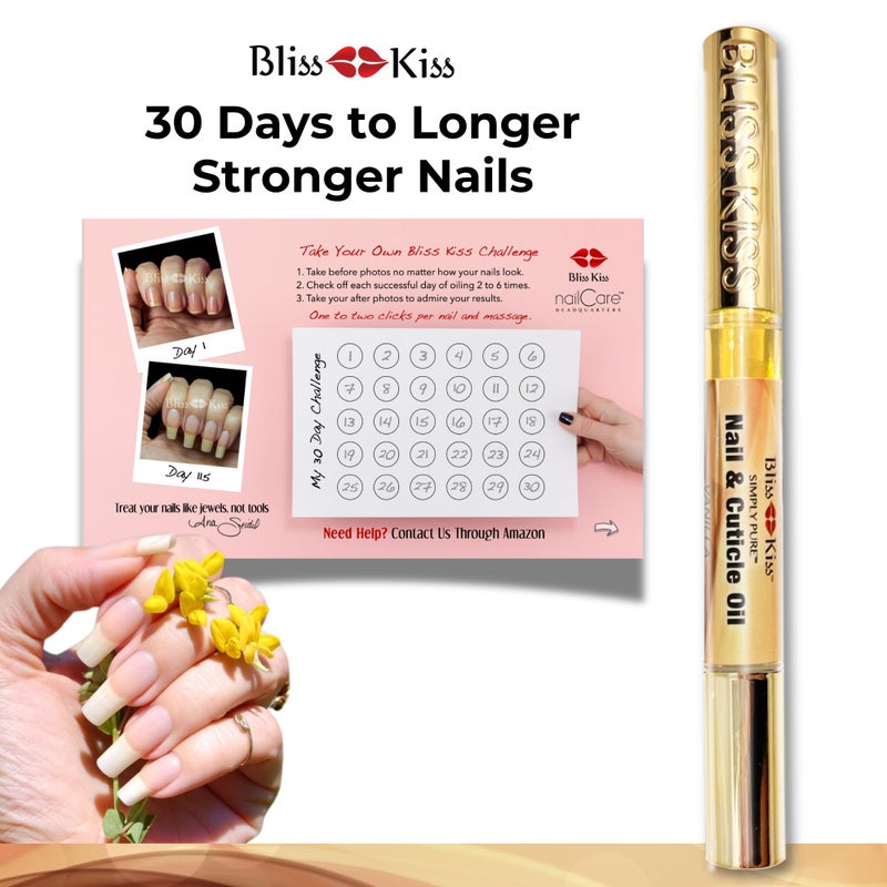 Bliss Kiss | 1 Vanilla Fragrance | Nail Oil Cuticle Pen w/Vitamin E & Jojobaâ¤Nail Strengthener Nail Growth Serum for Brittle Peeling Breaking Thin Nails - Image 2