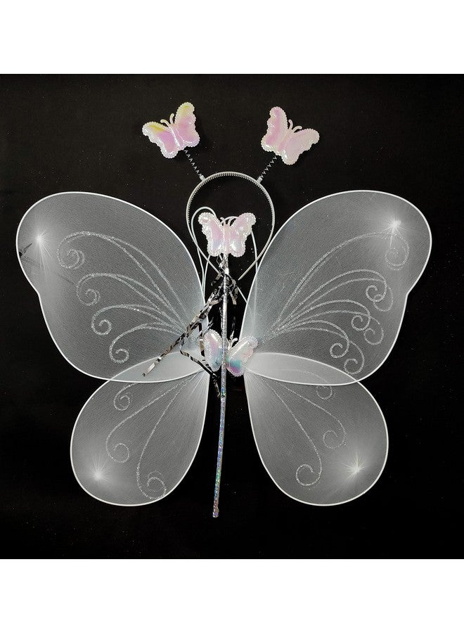 Generic Chuz N Pick Elegant Butterfly Shaped Wings Best Suitable for Girls (Little Kids) Consist of a Fancy Butterfly Wing with a Butterfly Head Band and a Magic Stick (White)  - Image 1