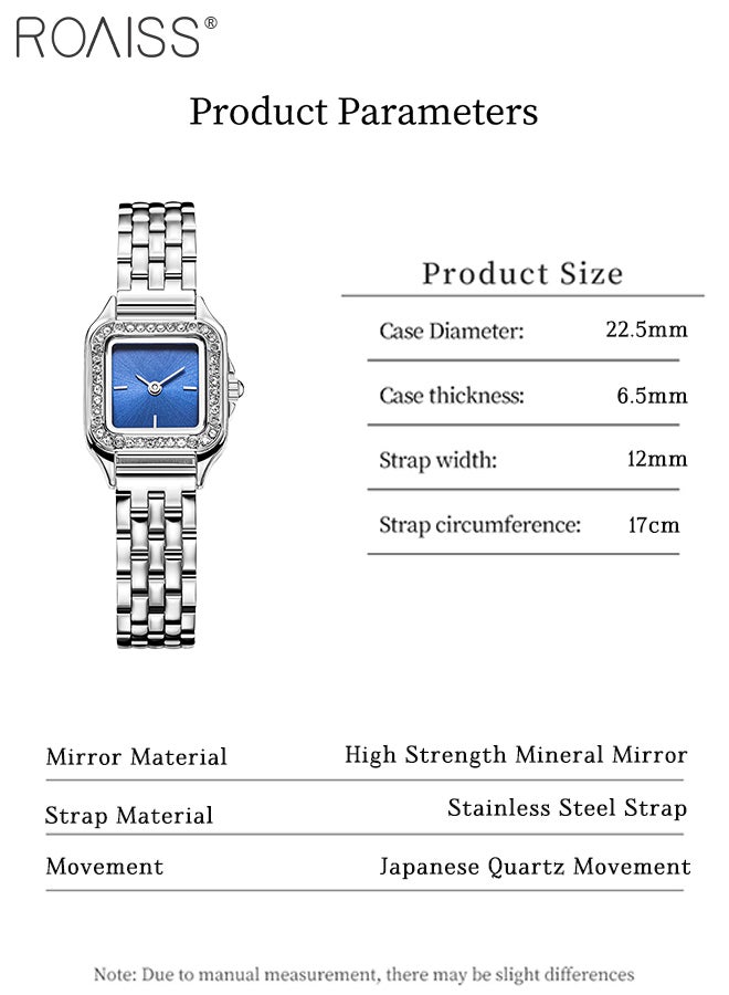 roaiss 2Pcs Women's Stainless Steel Strap Quartz Watch Set, Analog Display Square Dial with Zircon Decoration, Luxury Waterproof Wristwatch and Mother-of-Pearl Shell Bracelet, as Gift for Ladies  - Image 4