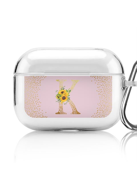 Classic Clear printed Case for Apple AirPods Pro 2nd Generation Thin Transparent Cover - Custom Monogram Initial Letter Mandala Floral Pattern Alphabet - K (Pink )