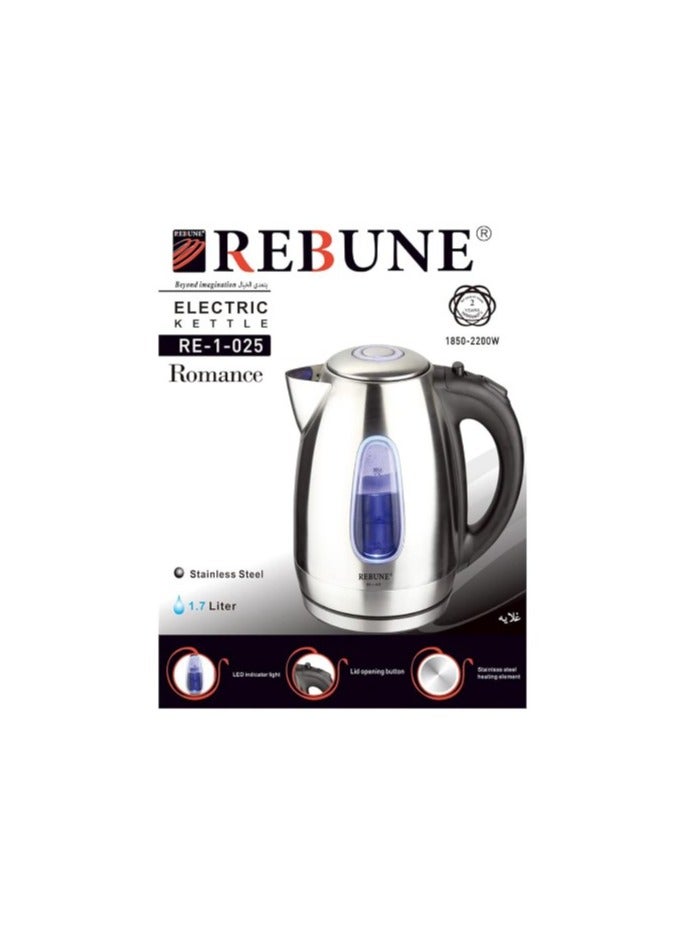 REBUNE RE-1-025 Electric Kettle Stainless Steel Fast for Tea and Coffee, 1.7 Litre, 2200W Silver - Image 3