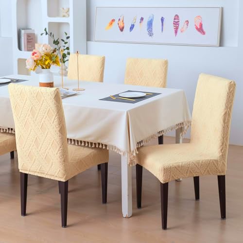 Styleys Elastic Chair Cover Stretch Removable Washable Short Jacquard Dining Chair Cover Protector Seat Slipcover (Pack of 4, Parmeson, JCMC43) - Image 2