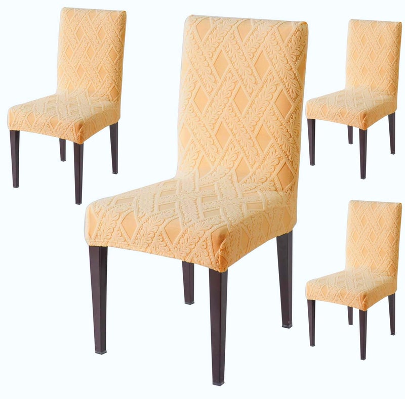 Styleys Elastic Chair Cover Stretch Removable Washable Short Jacquard Dining Chair Cover Protector Seat Slipcover (Pack of 4, Parmeson, JCMC43) - Image 1